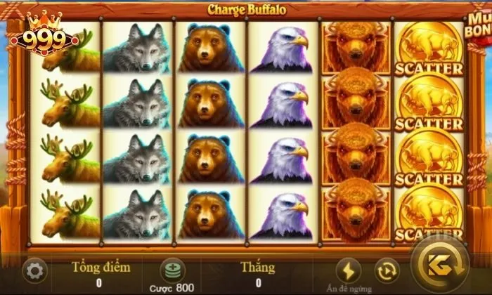 Charge Buffalo 999bet Quan sát vị trí các nút để thao tác nhanh khi chơi nổ hũ Charge Buffalo 999bet