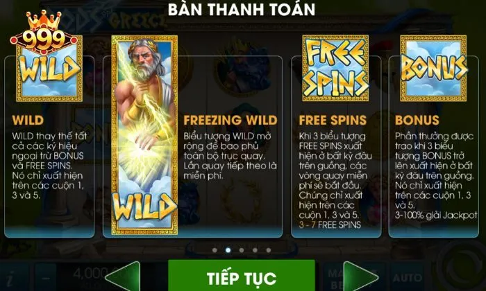 Luật chơi nổ hũ Gods of Greece 999bet chi tiết