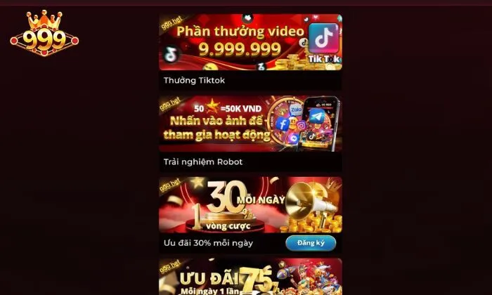 Khuyến mãi 999bet Khuyến mãi 999BET đa dạng và vô cùng hấp dẫn